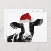 サンタ牛-サンタの帽子を身に着けている乳牛 シーズンポストカード (正面/裏面)