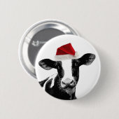 サンタ牛-サンタの帽子を身に着けている乳牛 缶バッジ (正面&裏面)
