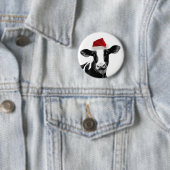 サンタ牛-サンタの帽子を身に着けている乳牛 缶バッジ (インサイチュ)