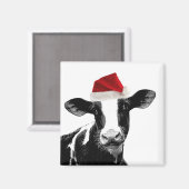 サンタ牛 – サンタ帽子をかぶった乳牛 マグネット (正面/裏面)