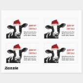 サンタ牛 – サンタ帽子をかぶった乳牛 長方形シール (シート)