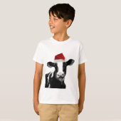 サンタ牛 – サンタ帽子をかぶった乳牛 Tシャツ (正面フル)