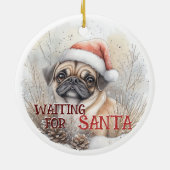 サンタ犬の水彩待ちパグ犬のクリスマス セラミックオーナメント (裏面)