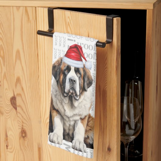 サンタ犬セントバーナードのクリスマスグッズ キッチンタオル (三つ折り)