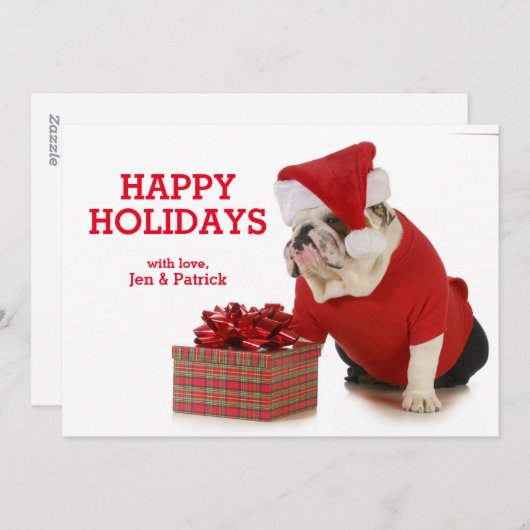 サンタ犬-サンタのように服を着る英国のブルドッグ シーズンカード (正面/裏面)