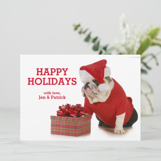 サンタ犬-サンタのように服を着る英国のブルドッグ シーズンカード (スタンド正面)