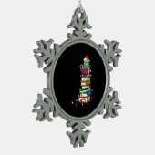 サンタ猫がクリスマスのライトブックTシャツブッおもしろいク スノーフレークピューターオーナメント (左)