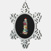 サンタ猫がクリスマスのライトブックTシャツブッおもしろいク スノーフレークピューターオーナメント (右)