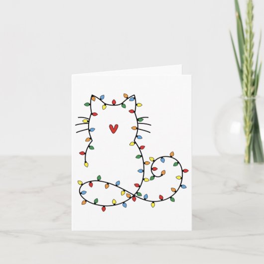 サンタ猫がクリスマスツリーに絡み合ったライツホリ カード (正面)