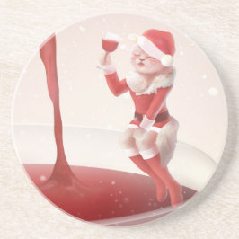 サンタ猫がグラス赤ワインを持ち歩く コースター
