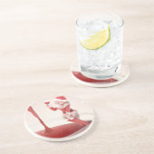 サンタ猫がグラス赤ワインを持ち歩く コースター (側面)