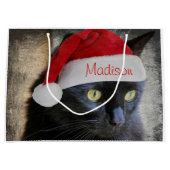 サンタ猫のギフトバッグは帽子の名前と、カスタマイズ ラージペーパーバッグ (正面)