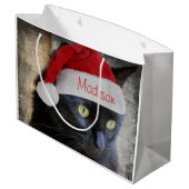 サンタ猫のギフトバッグは帽子の名前と、カスタマイズ ラージペーパーバッグ (裏面アングル)