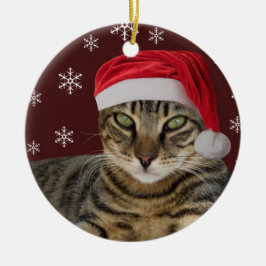 サンタ猫のクリスマスのオーナメント セラミックオーナメント