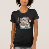 サンタ猫のラーメン大好き かわいいクリスマスキティ Tシャツ (正面)