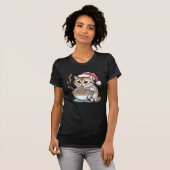 サンタ猫のラーメン大好き かわいいクリスマスキティ Tシャツ (正面フル)