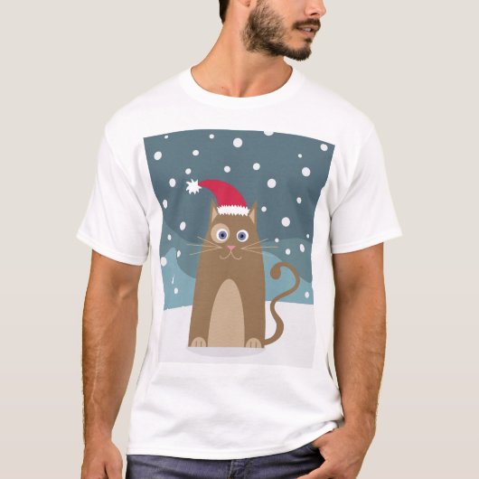 サンタ猫の冬のクリスマス休暇 Tシャツ (正面)