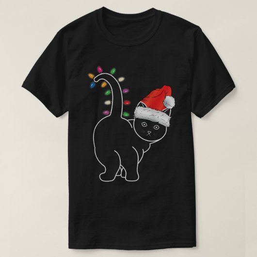 サンタ猫クリスマスカラーLedライトおもしろいクリスマス猫 Tシャツ (デザイン正面)