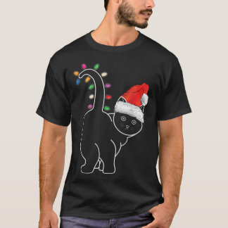 サンタ猫クリスマスカラーLedライトおもしろいクリスマス猫 Tシャツ