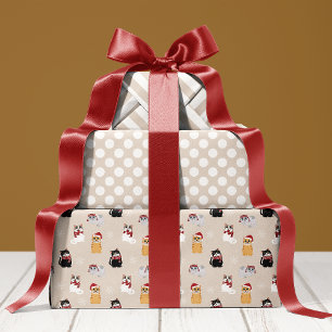 サンタ猫 かわいいペット キティ クリスマスパターン ラッピングペーパーシート