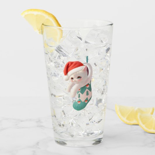 サンタ猫：クリスマスストッキングの中のバオバオアート タンブラーグラス (アイス正面)