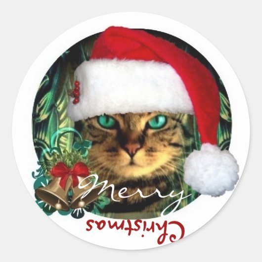 サンタ猫 メリークリスマス ステッカー (正面)