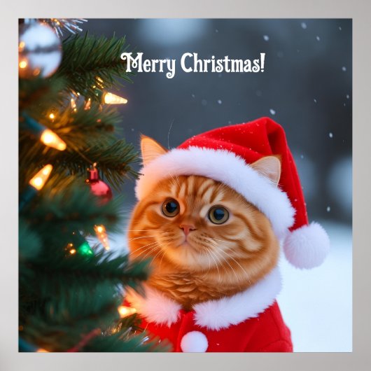 サンタ猫 次の クリスマスツリー ポスター (正面)