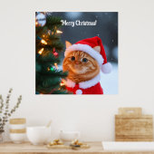 サンタ猫 次の クリスマスツリー ポスター (キッチン)