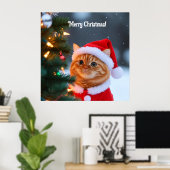 サンタ猫 次の クリスマスツリー ポスター (ホームオフィス)