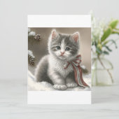 サンタ猫Tシャツ、クリスマスグレーキットシャツ シーズンカード (スタンド正面)