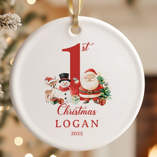 サンタ男の赤ちゃん初めてのクリスマス セラミックオーナメント