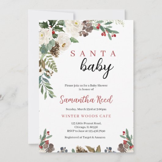 サンタ男女兼用ベビークリスマスベビーシャワー 招待状 (正面)