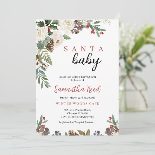 サンタ男女兼用ベビークリスマスベビーシャワー 招待状 (スタンド正面)