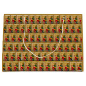 サンタ登山ザクリスマスツリー、ヴィンテージゴールデン ラージペーパーバッグ (正面)