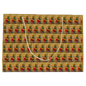 サンタ登山ザクリスマスツリー、ヴィンテージゴールデン ラージペーパーバッグ (裏面)