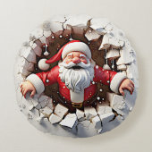 サンタ登山スルーホワイトピロー3Dエフェクト ラウンドクッション (正面)