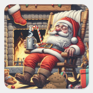サンタ眠るクリスマス スクエアシール