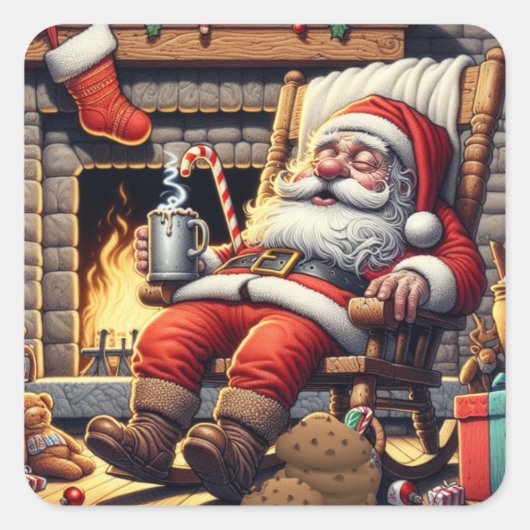 サンタ眠るクリスマス スクエアシール (正面)