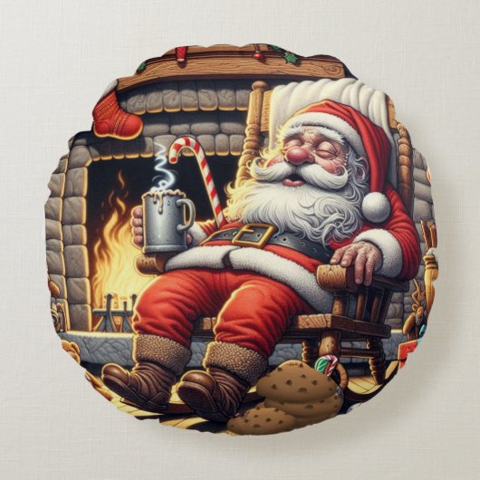 サンタ眠るクリスマス ラウンドクッション (正面)
