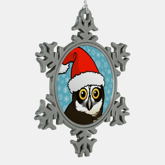 サンタ眼鏡フクロウ スノーフレークピューターオーナメント (左)