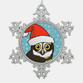 サンタ眼鏡フクロウ スノーフレークピューターオーナメント (正面)
