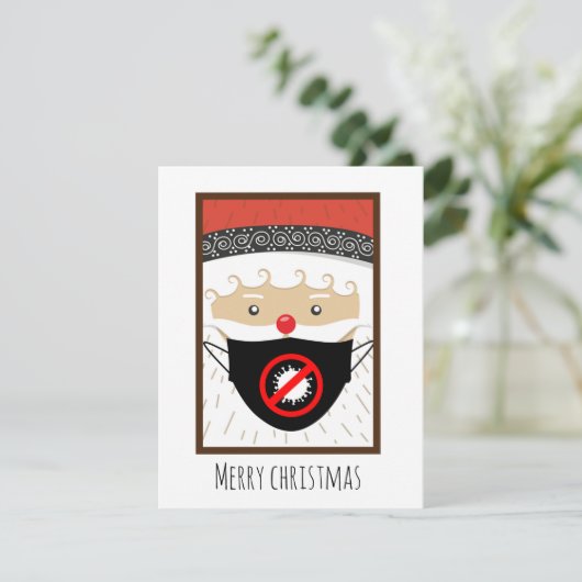サンタ着用コロナマスクフラットクリスマス シーズンカード (スタンド正面)