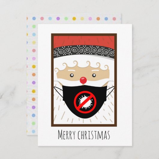 サンタ着用コロナマスクフラットクリスマス シーズンカード (正面/裏面)