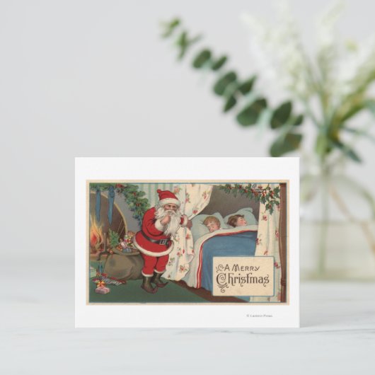 サンタ睡眠の子供を観察します シーズンポストカード (スタンド正面)