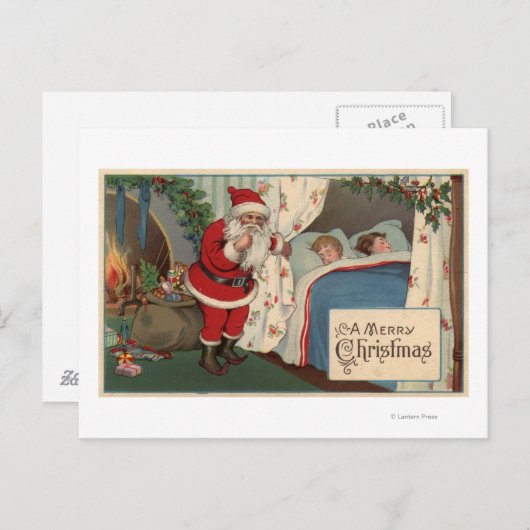 サンタ睡眠の子供を観察します シーズンポストカード (正面/裏面)