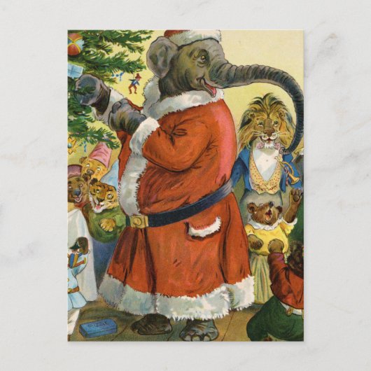 サンタ祝ゾウのクリスマス シーズンポストカード (正面)