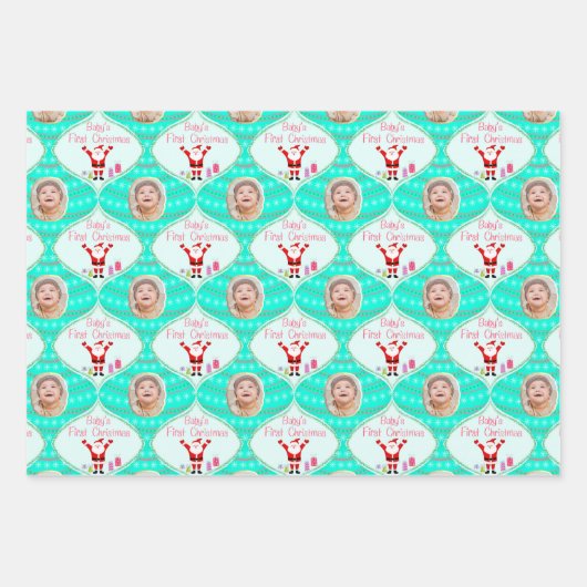 サンタ祝ベビーの初めてのクリスマス写真 ラッピングペーパーシート (正面2)