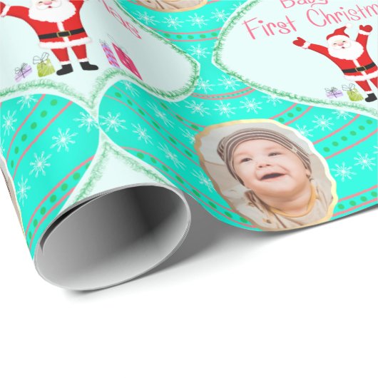 サンタ祝ベビーの初めてのクリスマス写真 ラッピングペーパー (ロールコーナー)