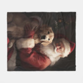 サンタ節クリスマス付きゴールデンレトリバー フリースブランケット (正面(横))
