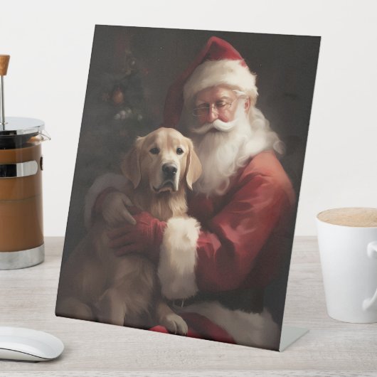 サンタ節クリスマス付きゴールデンレトリバー 台座サイン (インサイチュ)